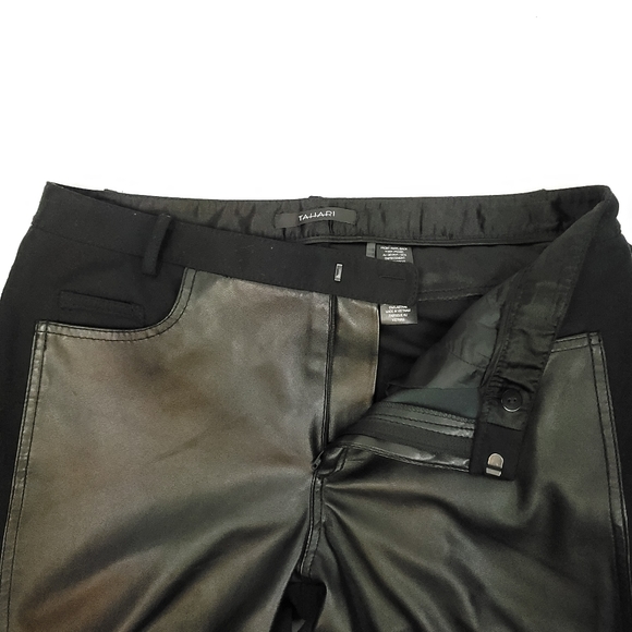 ***HOST PICK***Tahari Faux Leather Contrast Pants Size 12 Black - Picture 2 of 7